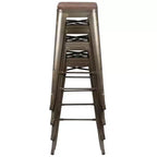 Tabouret de bar d'intérieur 30 po en métal avec assise en bois - Empilable
