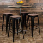Tabouret de bar d'intérieur 30 po en métal avec assise en bois - Empilable