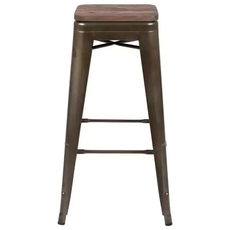 Tabouret de bar d'intérieur 30 po en métal avec assise en bois - Empilable