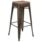 Tabouret de bar d'intérieur 30 po en métal avec assise en bois - Empilable