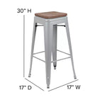 Tabouret de bar d'intérieur 30 po en métal avec assise en bois - Empilable
