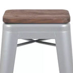Tabouret de bar d'intérieur 30 po en métal avec assise en bois - Empilable