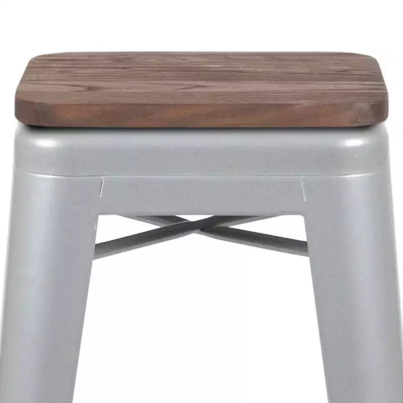 Tabouret de bar d'intérieur 30 po en métal avec assise en bois - Empilable