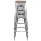 Tabouret de bar d'intérieur 30 po en métal avec assise en bois - Empilable