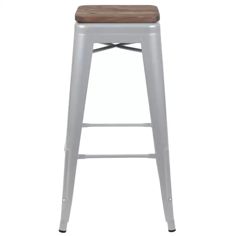 Tabouret de bar d'intérieur 30 po en métal avec assise en bois - Empilable