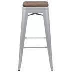 Tabouret de bar d'intérieur 30 po en métal avec assise en bois - Empilable