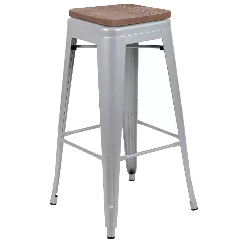 Tabouret de bar d'intérieur 30 po en métal avec assise en bois - Empilable