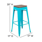 Tabouret de bar d'intérieur 30 po en métal avec assise en bois - Empilable