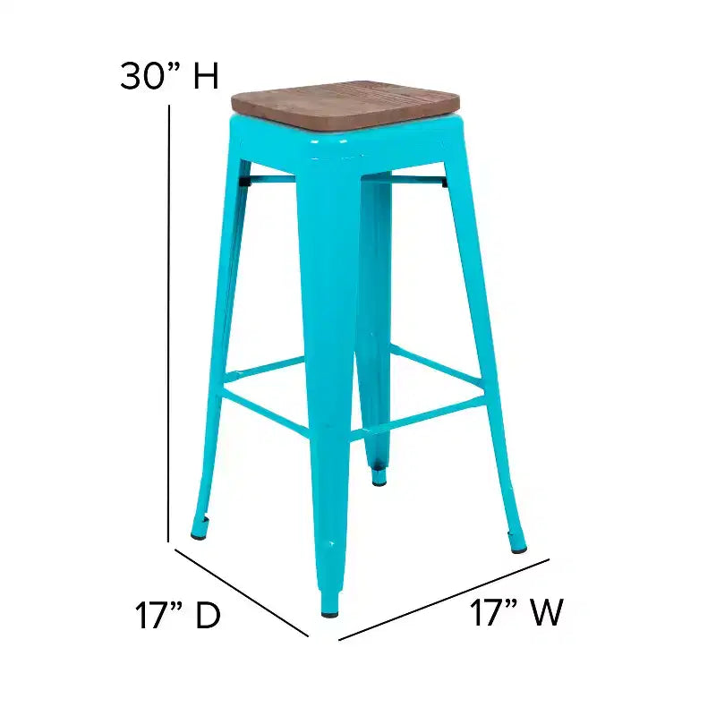 Tabouret de bar d'intérieur 30 po en métal avec assise en bois - Empilable