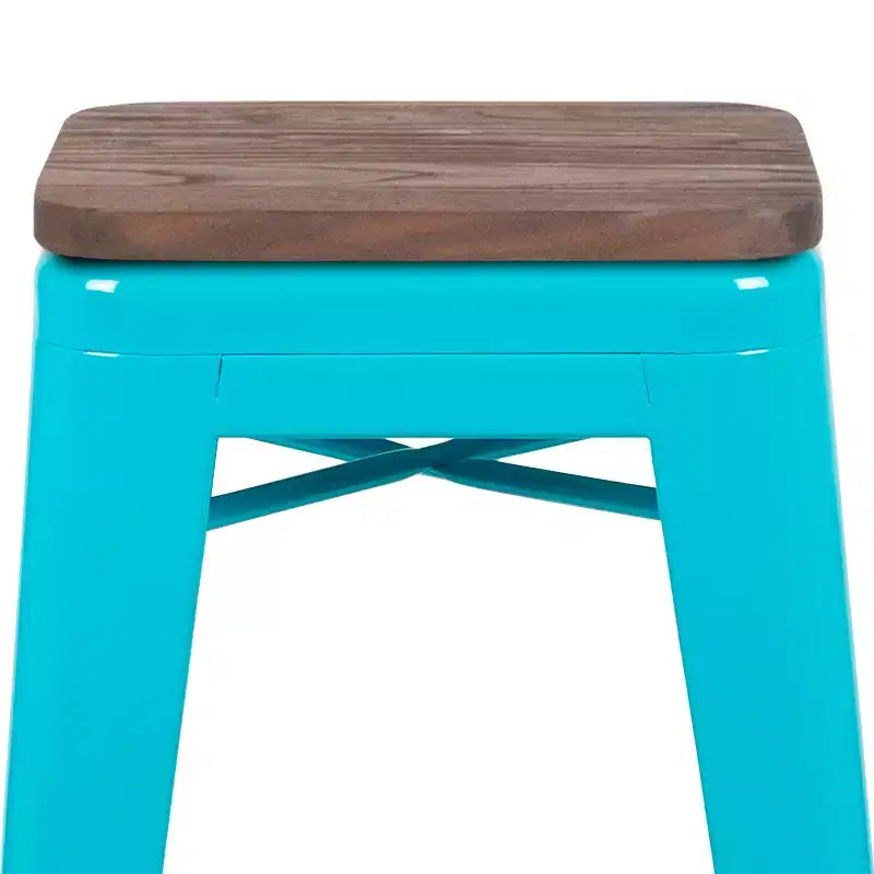 Tabouret de bar d'intérieur 30 po en métal avec assise en bois - Empilable