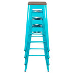 Tabouret de bar d'intérieur 30 po en métal avec assise en bois - Empilable
