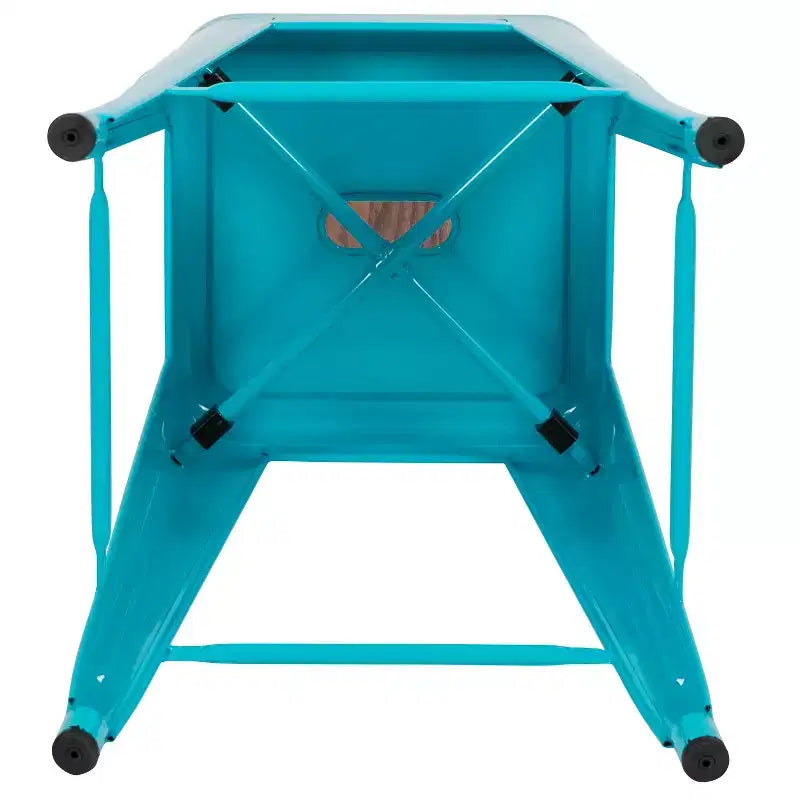 Tabouret de bar d'intérieur 30 po en métal avec assise en bois - Empilable