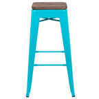 Tabouret de bar d'intérieur 30 po en métal avec assise en bois - Empilable