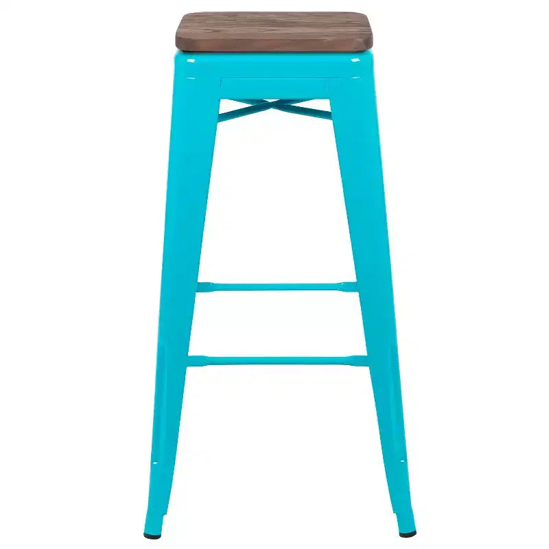Tabouret de bar d'intérieur 30 po en métal avec assise en bois - Empilable