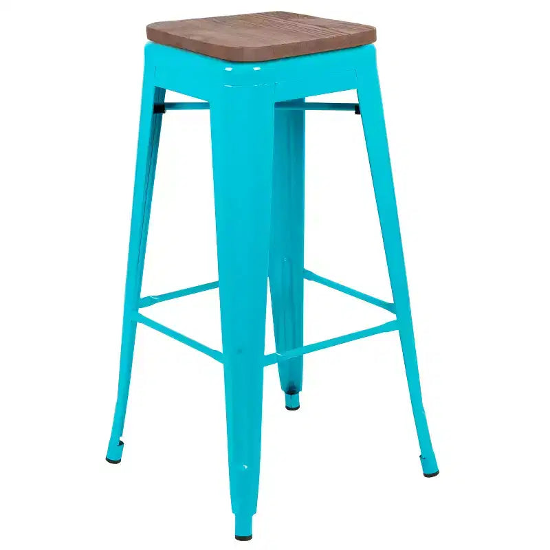 Tabouret de bar d'intérieur 30 po en métal avec assise en bois - Empilable