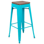 Tabouret de bar d'intérieur 30 po en métal avec assise en bois - Empilable