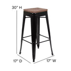 Tabouret de bar d'intérieur 30 po en métal avec assise en bois - Empilable