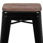 Tabouret de bar d'intérieur 30 po en métal avec assise en bois - Empilable