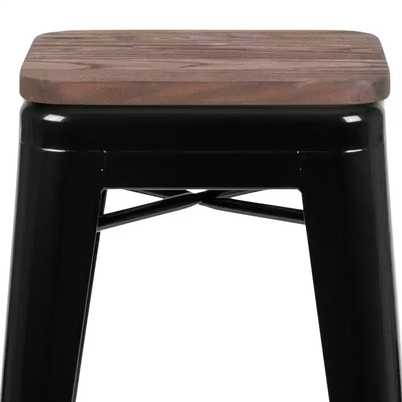 Tabouret de bar d'intérieur 30 po en métal avec assise en bois - Empilable
