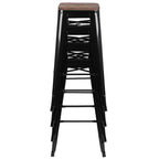 Tabouret de bar d'intérieur 30 po en métal avec assise en bois - Empilable