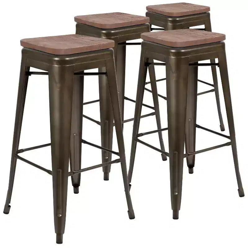 Tabouret de bar d'intérieur 30 po en métal avec assise en bois - Empilable