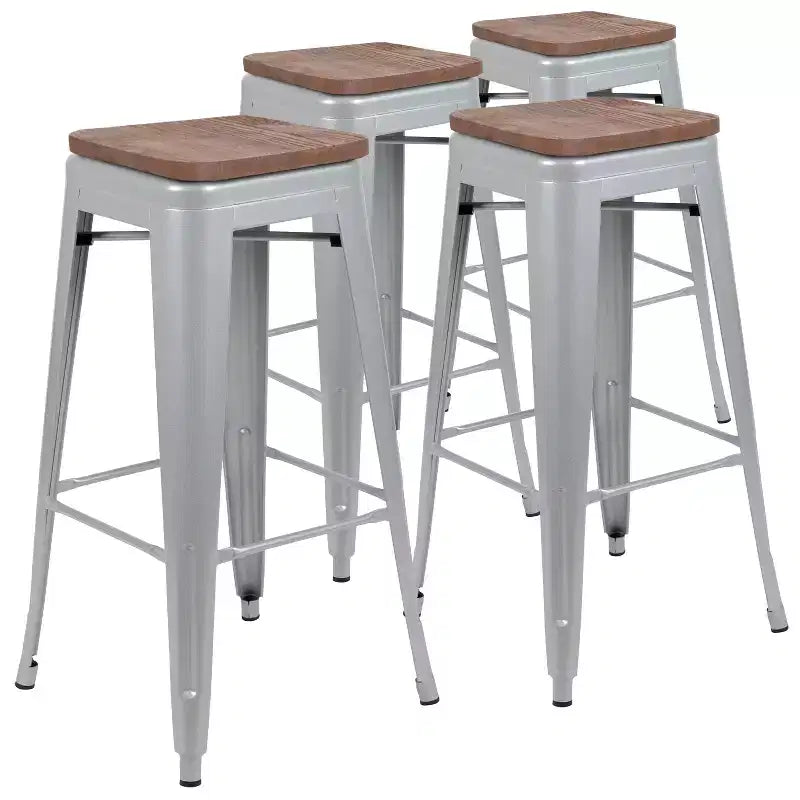 Tabouret de bar d'intérieur 30 po en métal avec assise en bois - Empilable