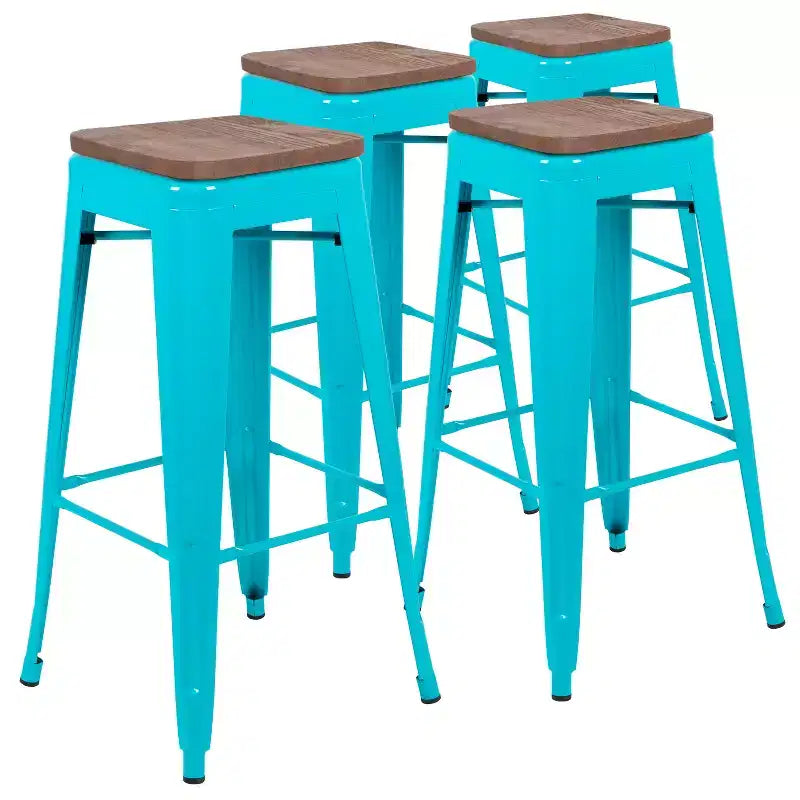 Tabouret de bar d'intérieur 30 po en métal avec assise en bois - Empilable