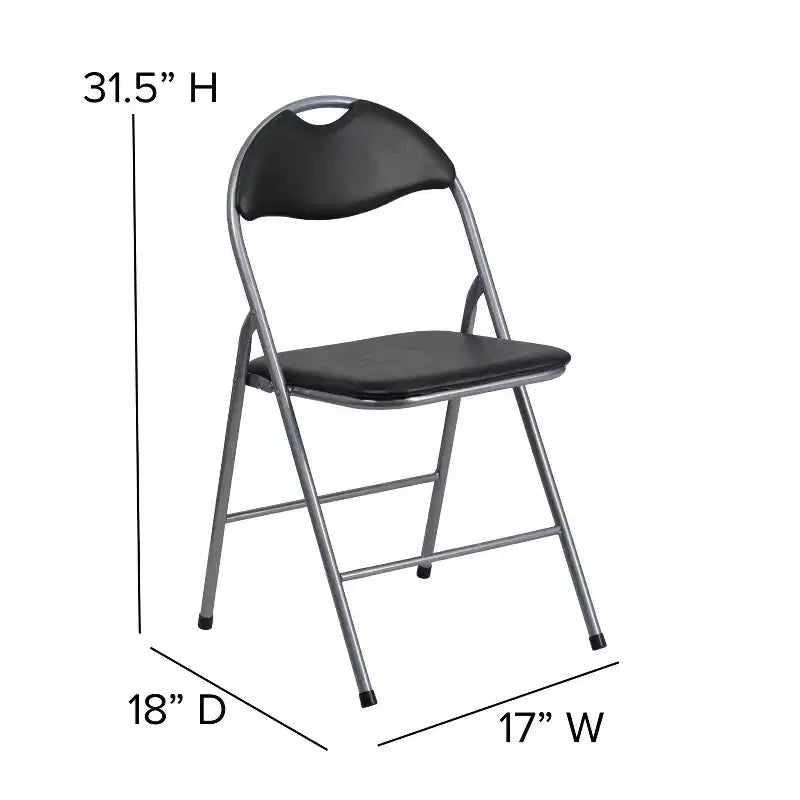 Lot de 2 chaises pliantes en métal et vinyle noir avec poignée de transport