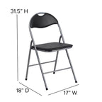 Lot de 2 chaises pliantes en métal et vinyle noir avec poignée de transport