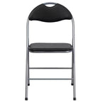 Lot de 2 chaises pliantes en métal et vinyle noir avec poignée de transport