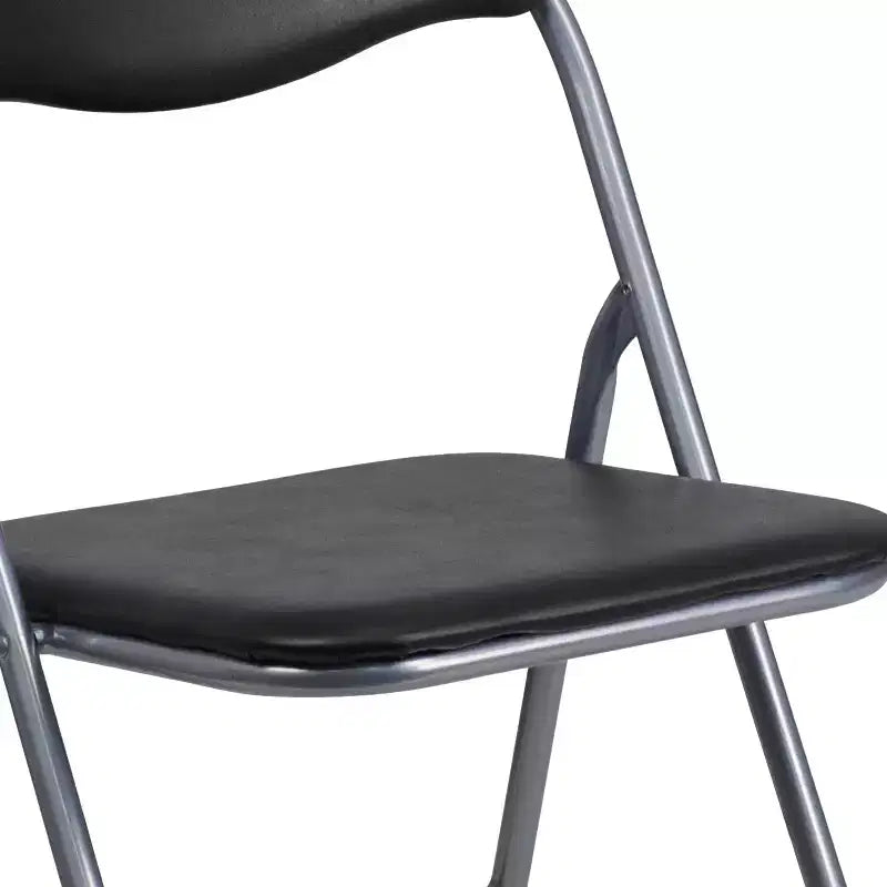 Lot de 2 chaises pliantes en métal et vinyle noir avec poignée de transport