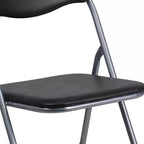 Lot de 2 chaises pliantes en métal et vinyle noir avec poignée de transport