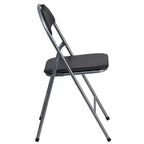 Lot de 2 chaises pliantes en métal et vinyle noir avec poignée de transport