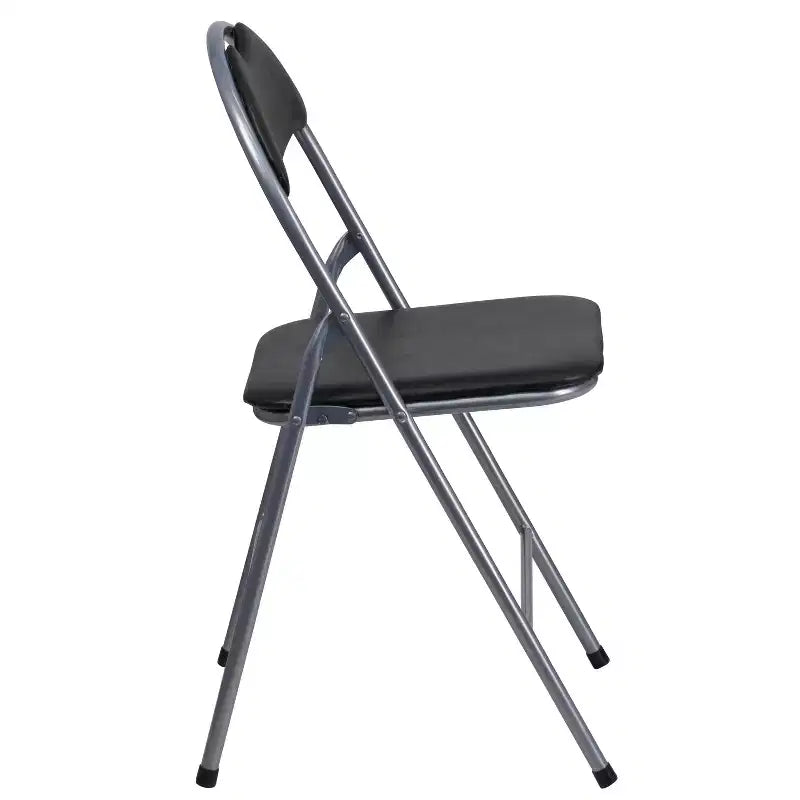 Lot de 2 chaises pliantes en métal et vinyle noir avec poignée de transport