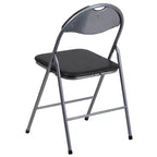 Lot de 2 chaises pliantes en métal et vinyle noir avec poignée de transport