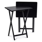 Plateau de service pliable et portable pour télévision, construction en bois massif et robuste, couleur noire (lot de 4)