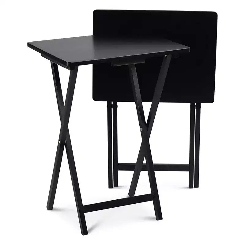 Plateau de service pliable et portable pour télévision, construction en bois massif et robuste, couleur noire (lot de 4)