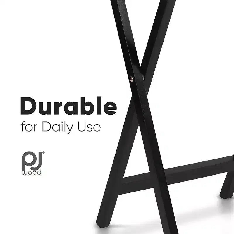 Plateau de service pliable et portable pour télévision, construction en bois massif et robuste, couleur noire (lot de 4)