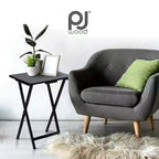 Plateau de service pliable et portable pour télévision, construction en bois massif et robuste, couleur noire (lot de 4)