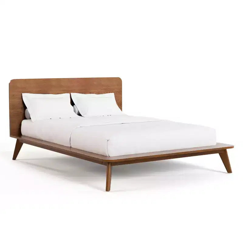 Ensemble de chambre à coucher 3 pièces Riverstone de style moderne du milieu du siècle en bois avec 2 tables de chevet - Noyer