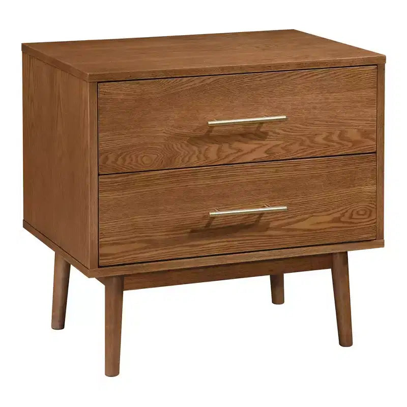Ensemble de chambre à coucher 3 pièces Riverstone de style moderne du milieu du siècle en bois avec 2 tables de chevet - Noyer