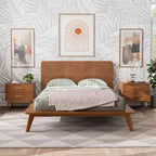 Ensemble de chambre à coucher 3 pièces Riverstone de style moderne du milieu du siècle en bois avec 2 tables de chevet - Noyer